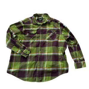 Angry Minnow Flannel Shirt Jameson Irish Whiskey Patch Plaid Green Brown XXXL